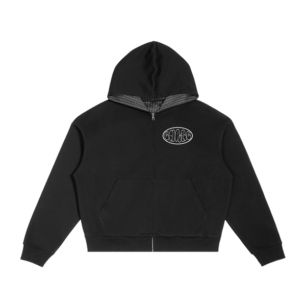 Contrast Plaid Boxy Zip Hoodie