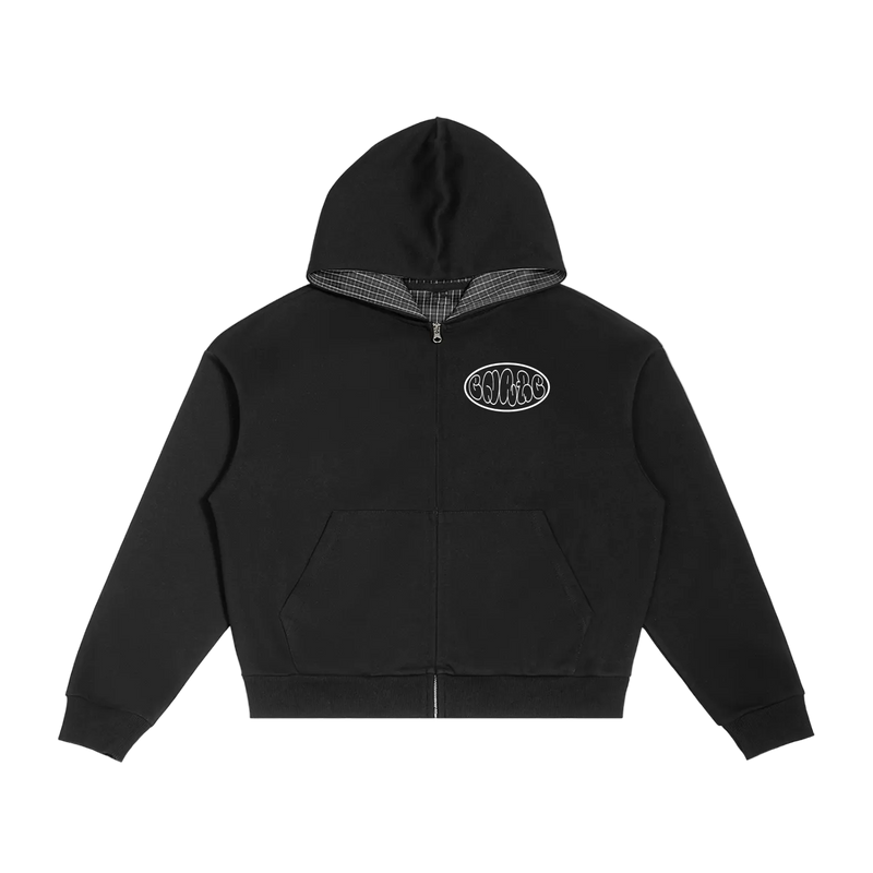 Contrast Plaid Boxy Zip Hoodie